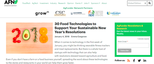 AgFunder Feature: 30 Food Technologies To Support Your Sustainable New Year Resolutions