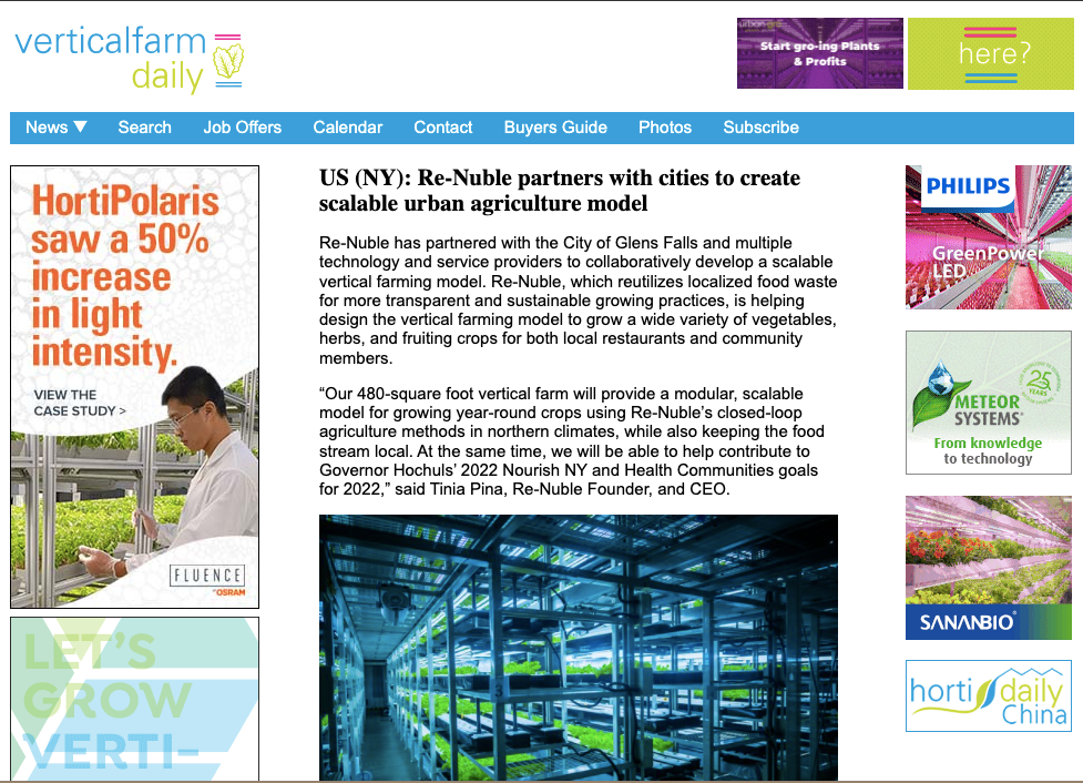 PRESS RELEASE: Re-Nuble Partners with Cities To Create Scalable Urban Agriculture Model